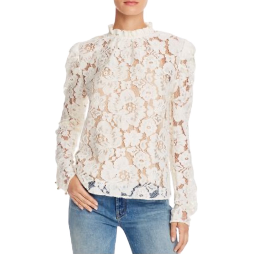 WAYF Erika Puff-Sleeve Lace Top Blouse Fairy Victorian Romantic Quiet Luxury NWT